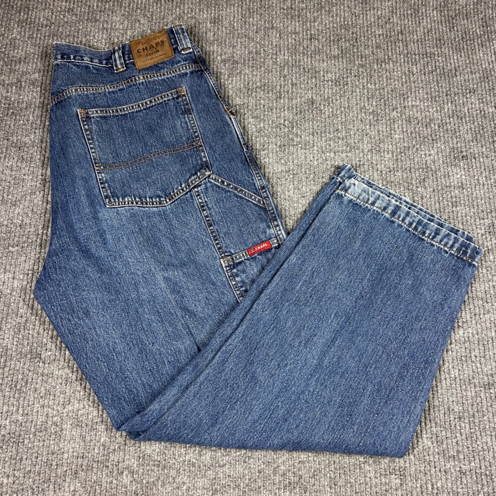 Vintage‎ Chaps Denim Jeans Mens 38x32 Carpenter Blue Loose Fit Workwear Skater
